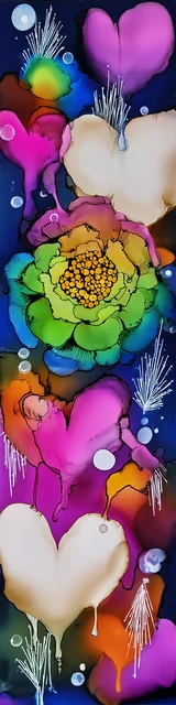 Free abstract flower art bookmark featuring a green flower with hearts